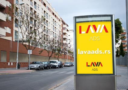 LED bilbord sa reklamom u žutoj boji za Lava ADS sajt.